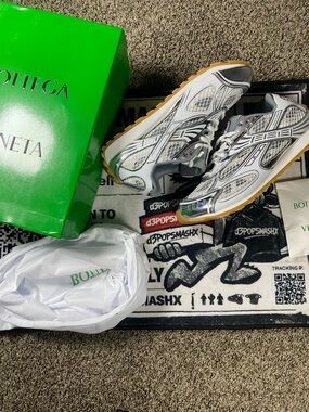 Bottega Veneta White Silver Gray Mesh Lace-Up Sneakers with Gum Outsole